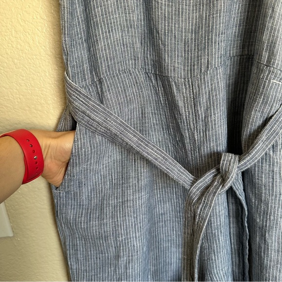 EVERLANE The Linen Side-button Blue White Straight Leg Jumpsuit Size 2 - Picture 5 of 15
